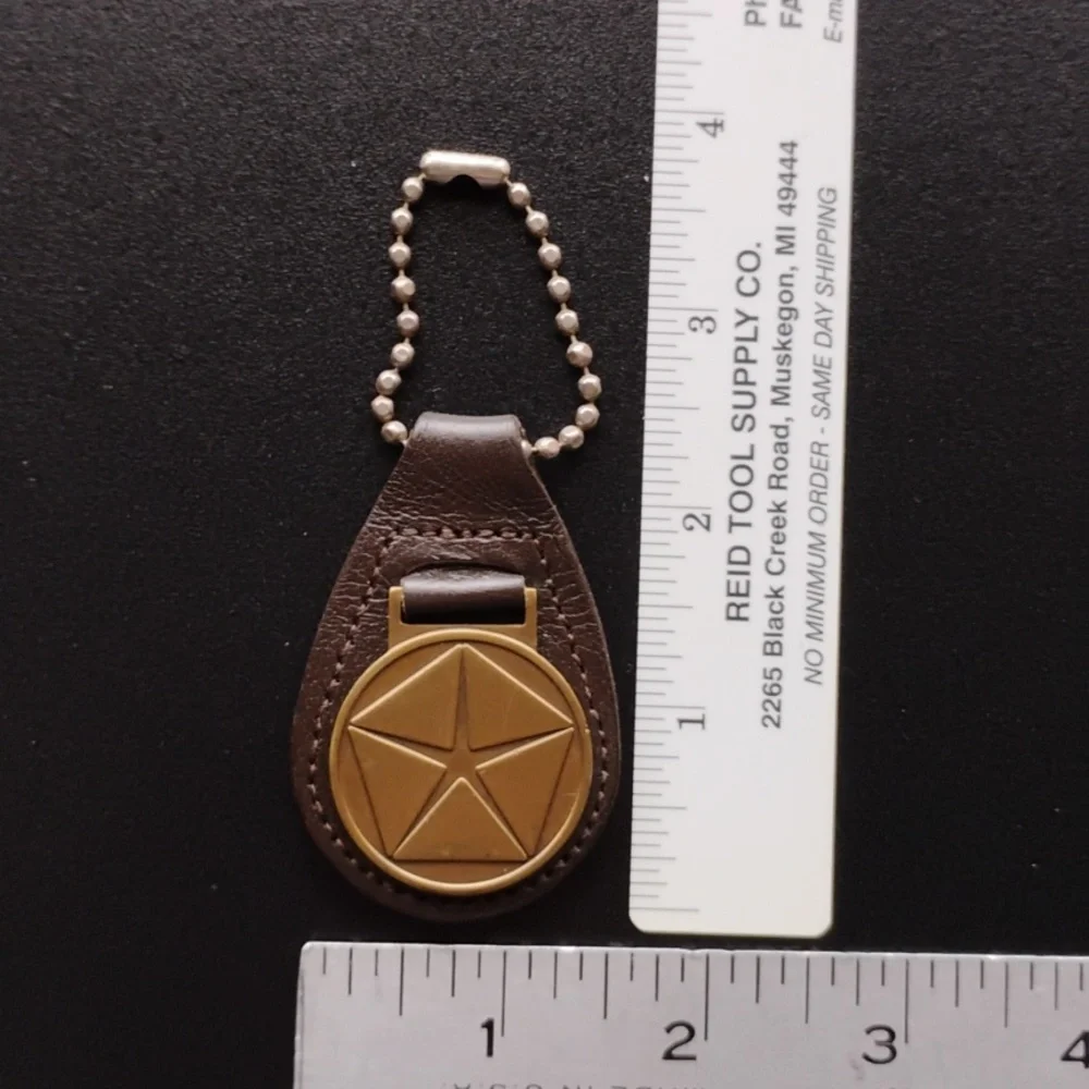 Chrysler Pentastar Logo Keychain VIP Delivery System Brass Emblem Leather Fob